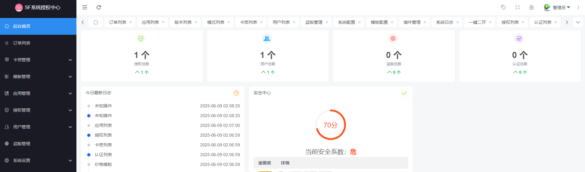 SF授权系统源码 v5.2 全开源无加密 ThinkPHP6+EasyWeb 一键安装与软件授权管理 图片 SF授权系统源码 v5.2 全开源无加密 ThinkPHP6+EasyWeb 一键安装与软件授权管理 图片